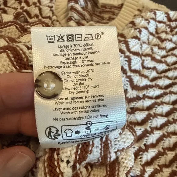 Sézane Mae Jumper Brown Ecru Knit Short Sleeve Puff Sleeve Size Large - Picture 7 of 9